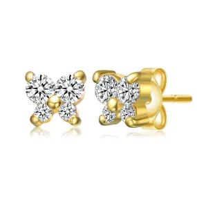 14k Gold Plated Cubic Zirconia Four-Stone Butterfly Cluster Stud Earrings