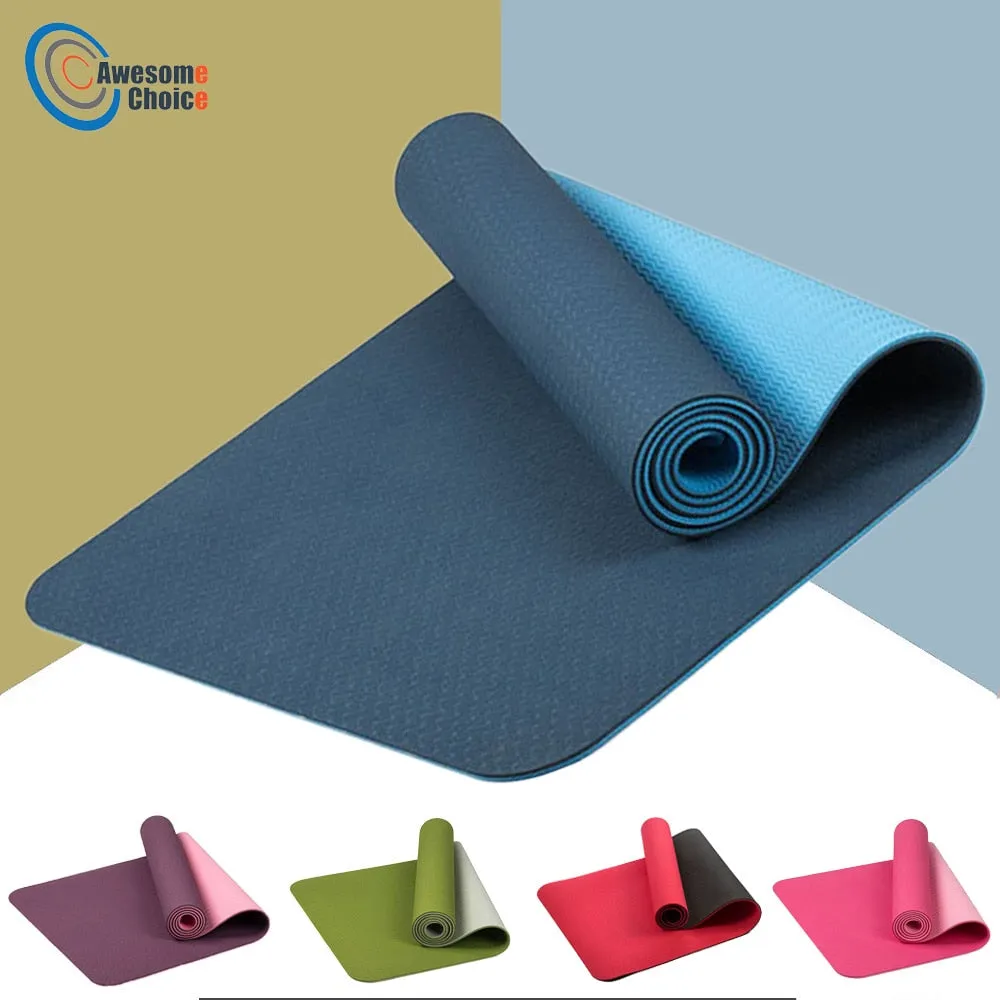 183*61cm 6mm Thick Double Color Non-slip TPE Yoga Mat Exercise Sport Mat for Fitness Gym Home Pad with Carry Bag