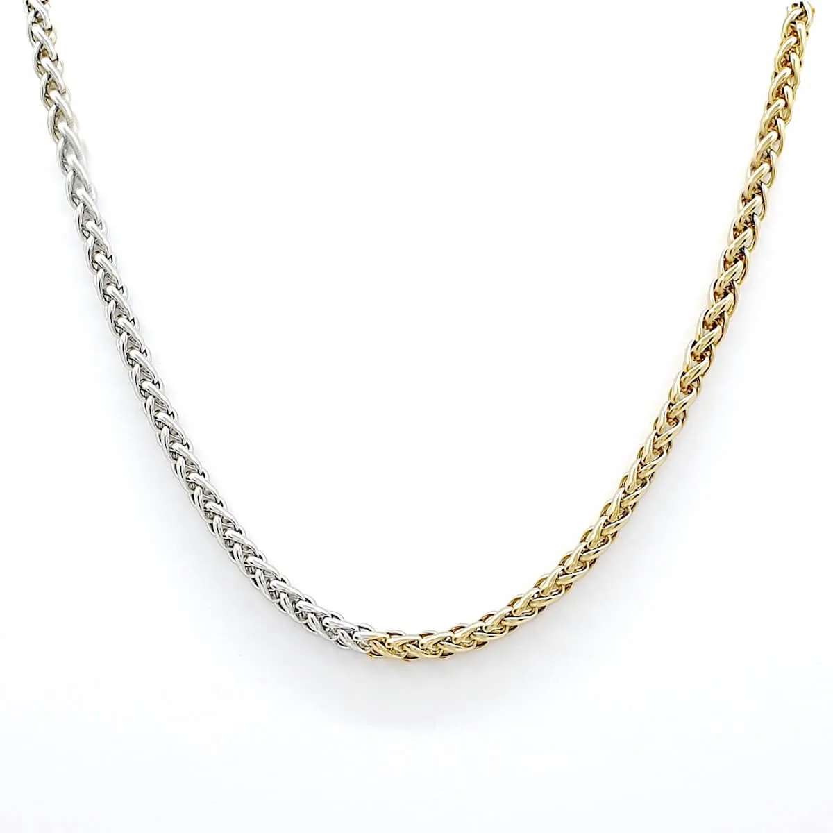 18k Duotone Gold Silver Plated Wheat Chain Necklace