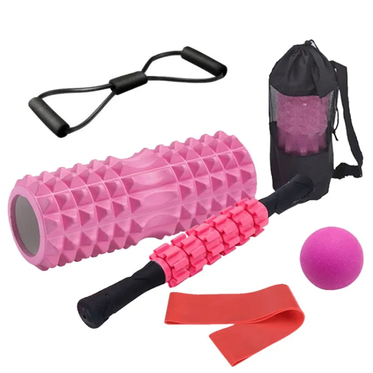 6pcs/set Crescent Hollow Foam Roller Yoga Column Set Fitness Muscle Relaxation Massager Set(45cm Pink)