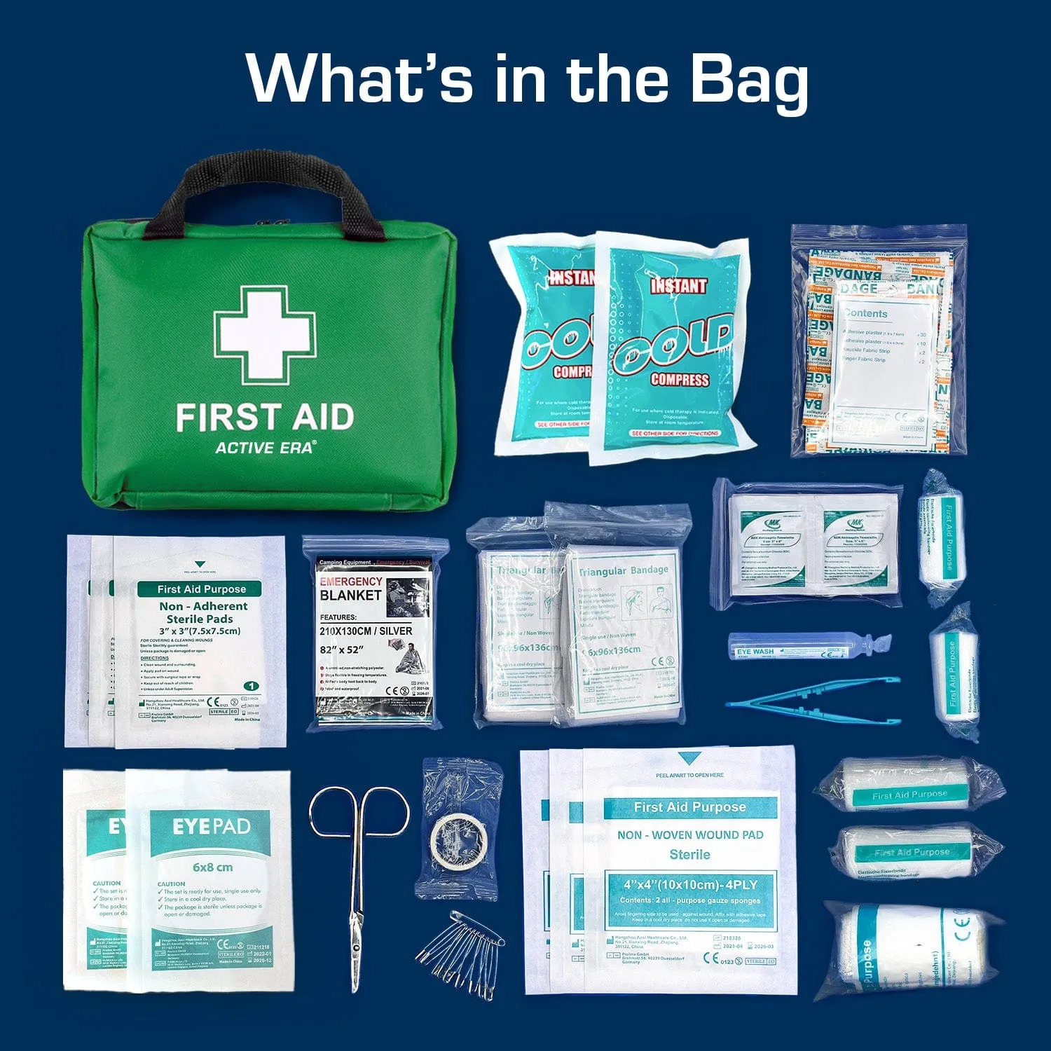 90 Piece Premium First Aid Kit Bag - Green