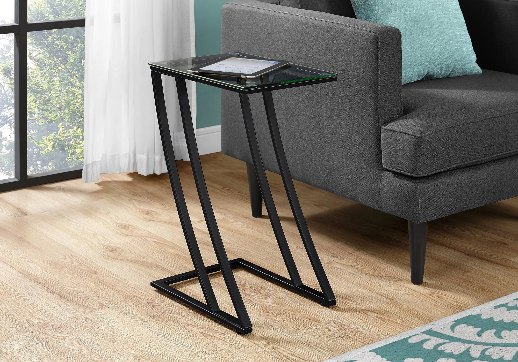 Accent Table - Black Metal With Tempered Glass