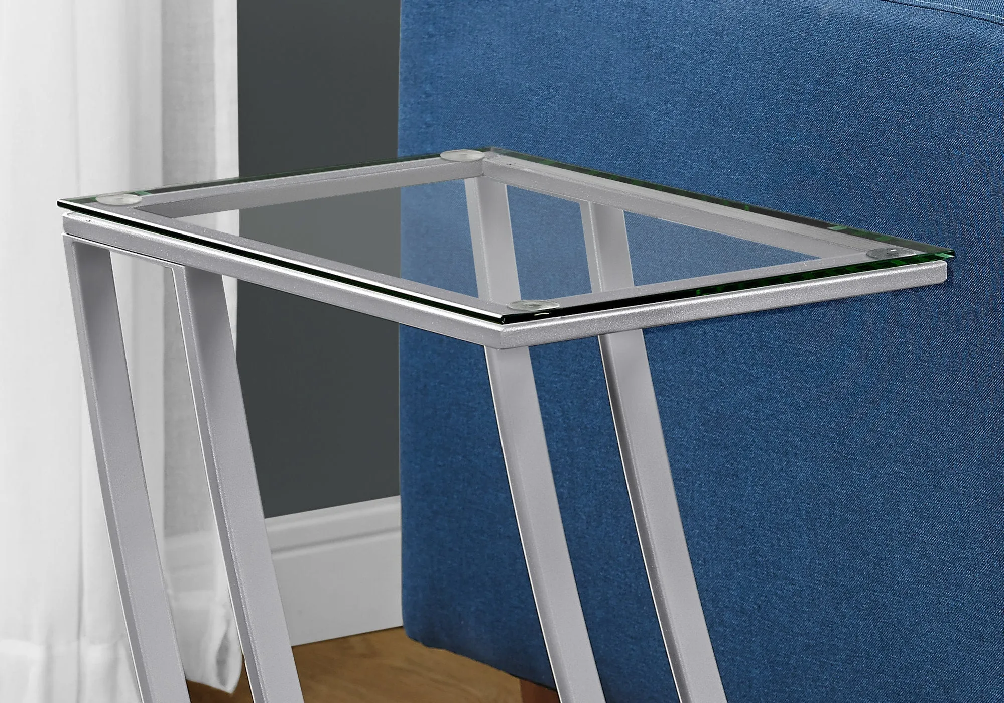 Accent Table - Silver Metal With Tempered Glass