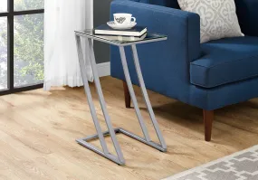 Accent Table - Silver Metal With Tempered Glass