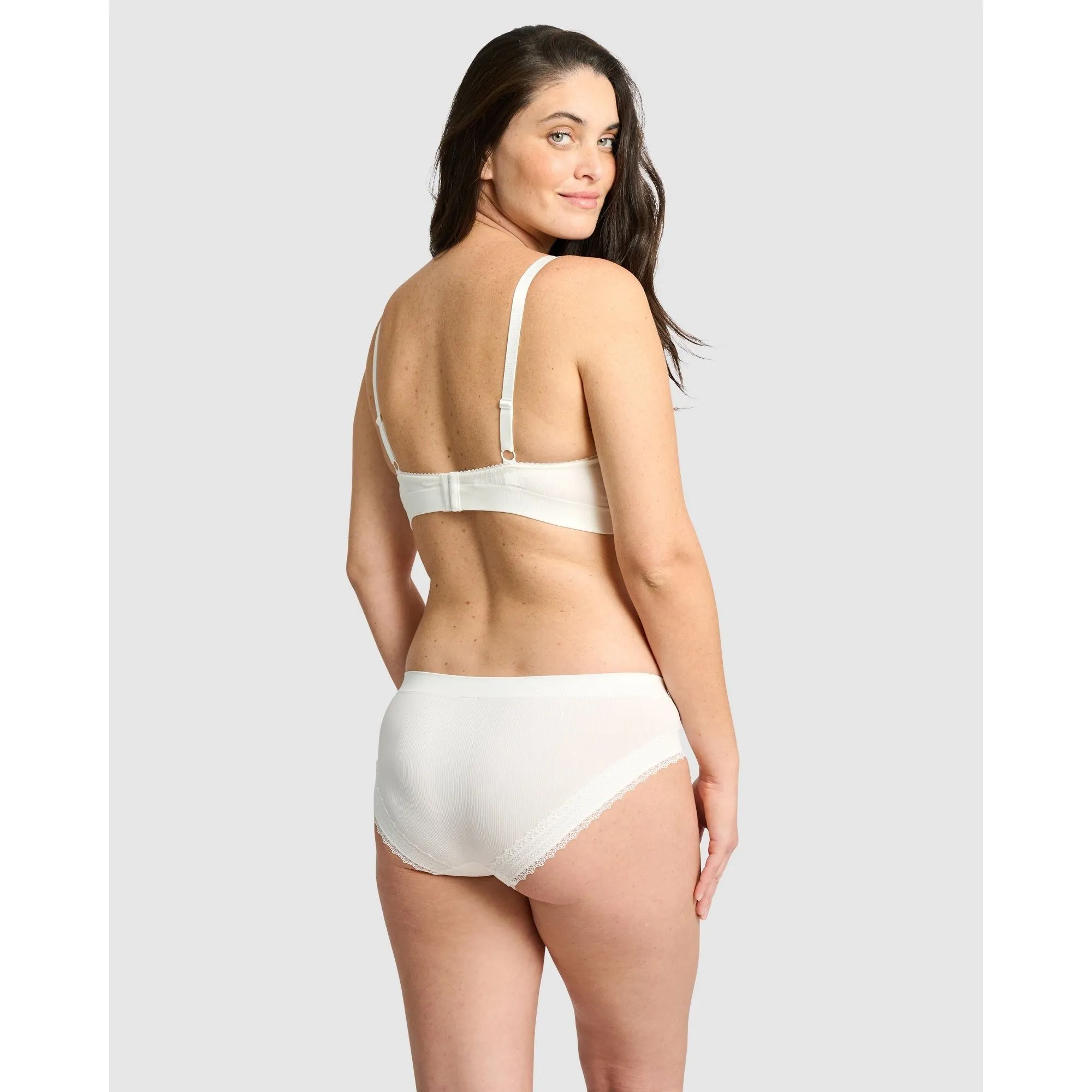 Agathe Ribbed Lace Trim Classic Brief-Ivory