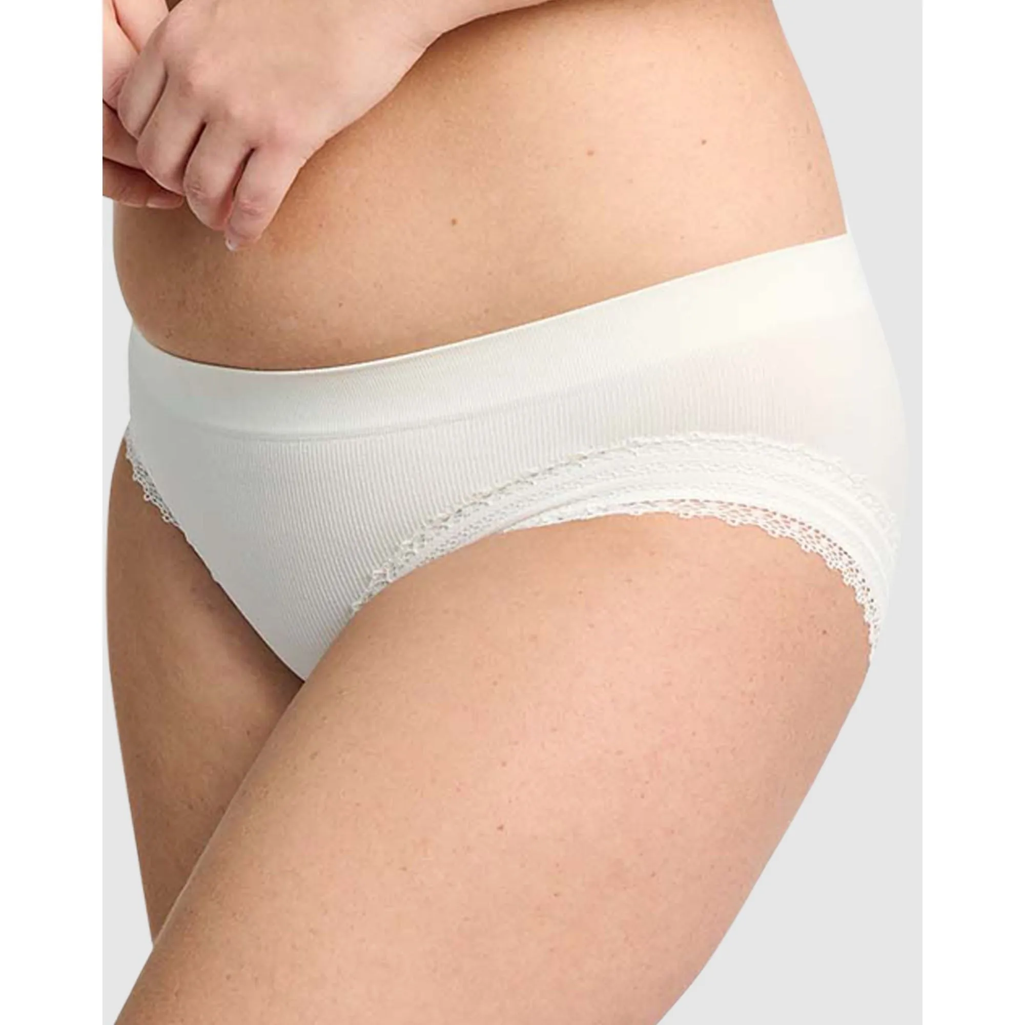 Agathe Ribbed Lace Trim Classic Brief-Ivory