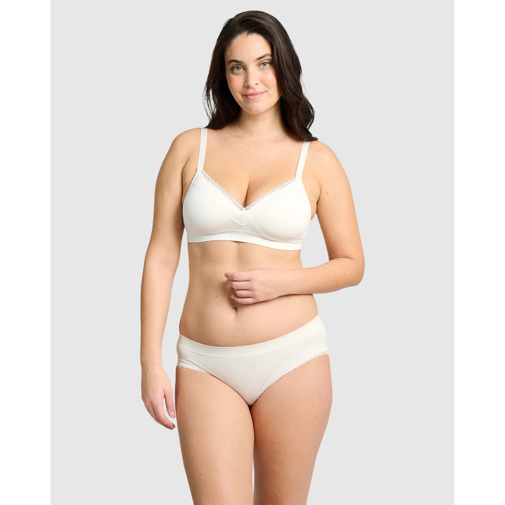 Agathe Ribbed Lace Trim Classic Brief-Ivory