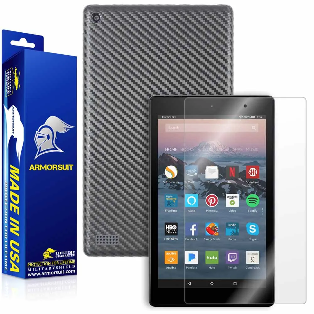 Amazon Fire 7" Screen Protector (2017 Release)   Black Carbon Fiber Full Body Skin Protector