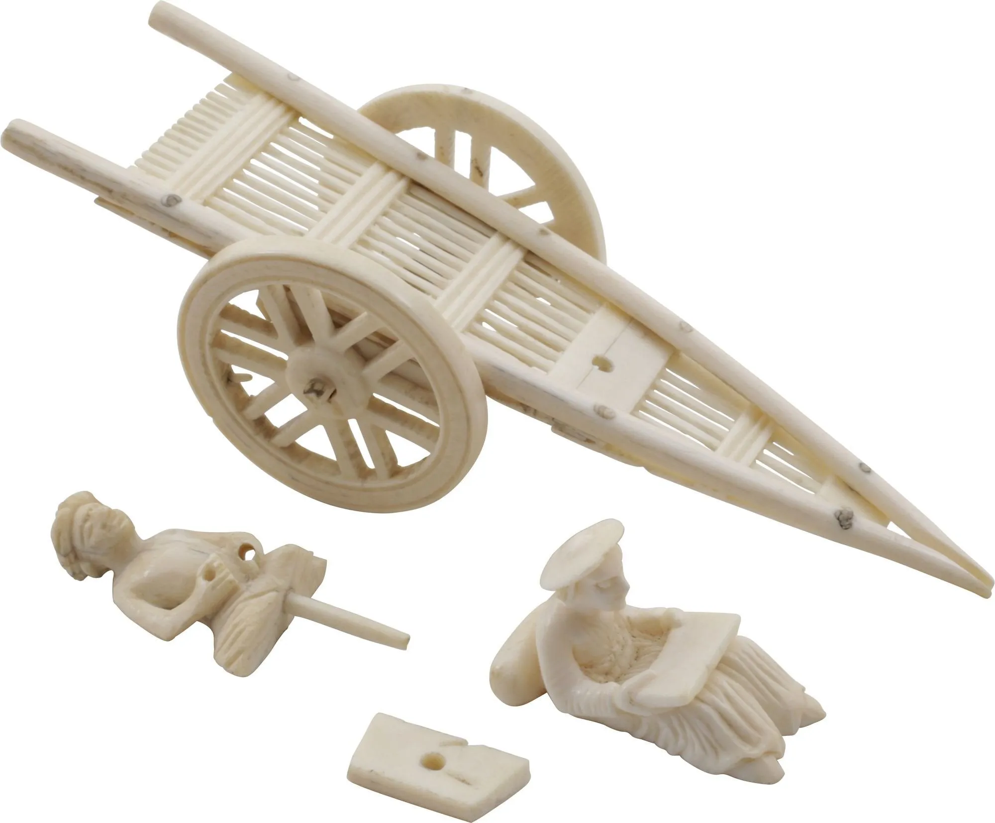 ANTIQUE ASIAN IVORY CART, DRIVER AND PASSENGER