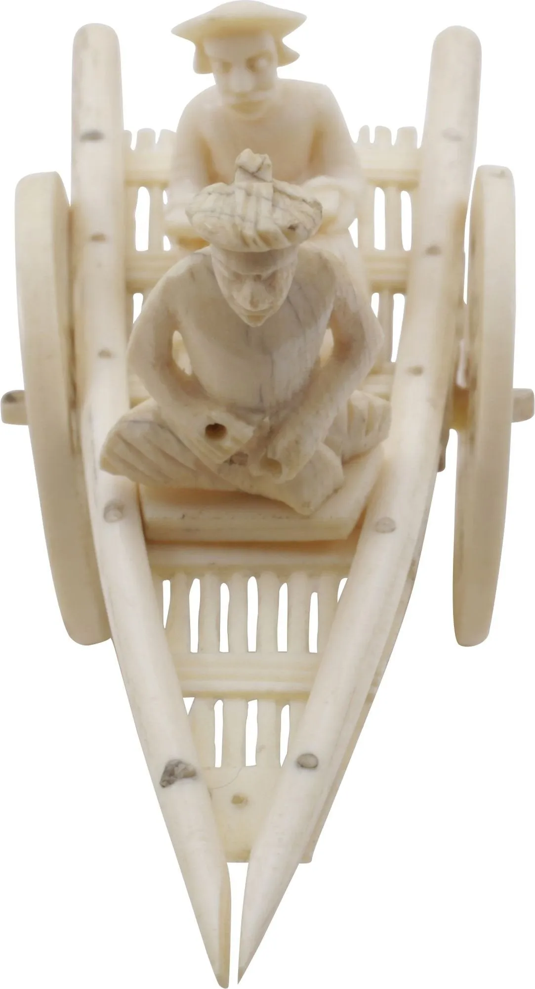 ANTIQUE ASIAN IVORY CART, DRIVER AND PASSENGER