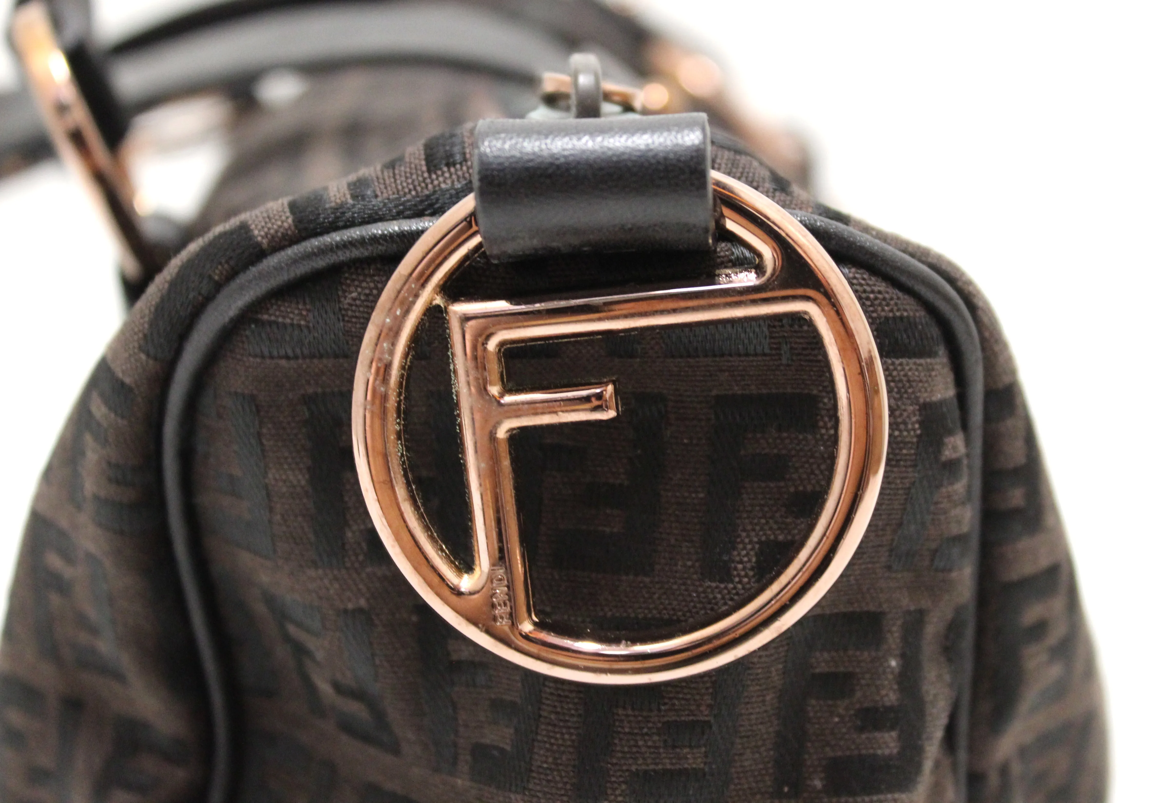 Authentic Fendi Brown Zucchino Fabric Bauletto Shoulder Bag