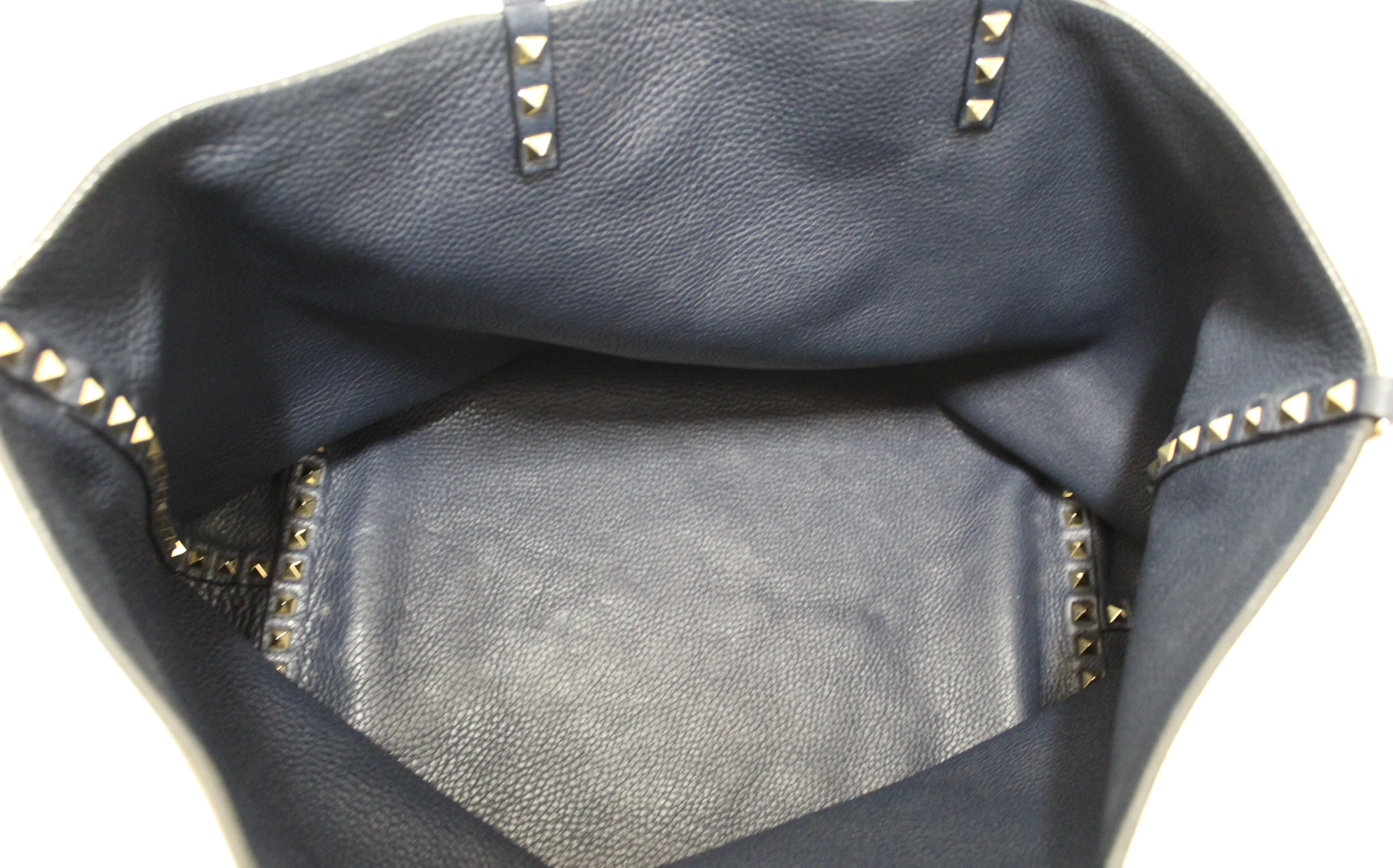 Authentic Valentino Brown/Blue Leather Rockstuds Reversible Tote Shoulder Bag