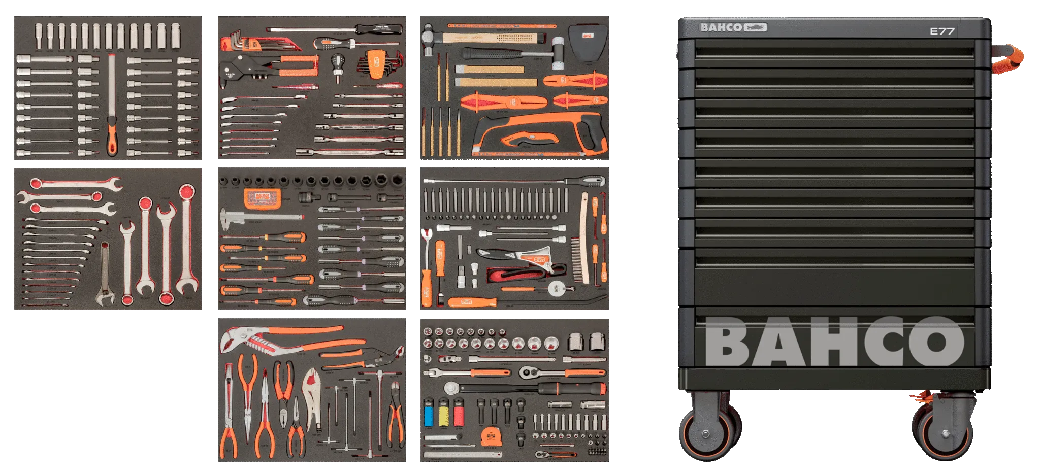 Bahco AUTO 357pce Tool Kit in E77 9 Drawer Roller Cabinet