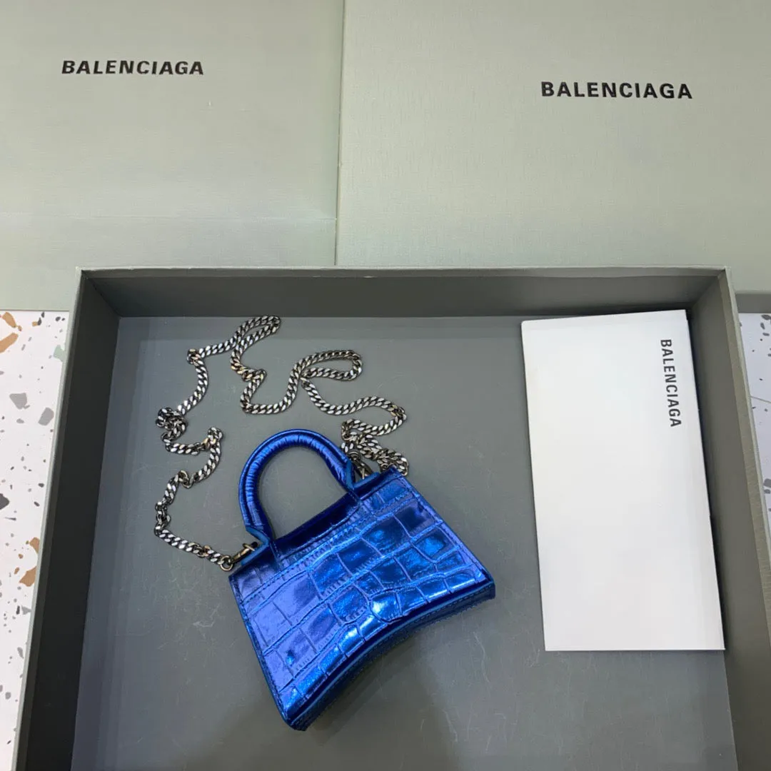 Balen Hourglass Mini Handbag With Chain In Light Blue, For Women,  Bags 4.7in/12cm