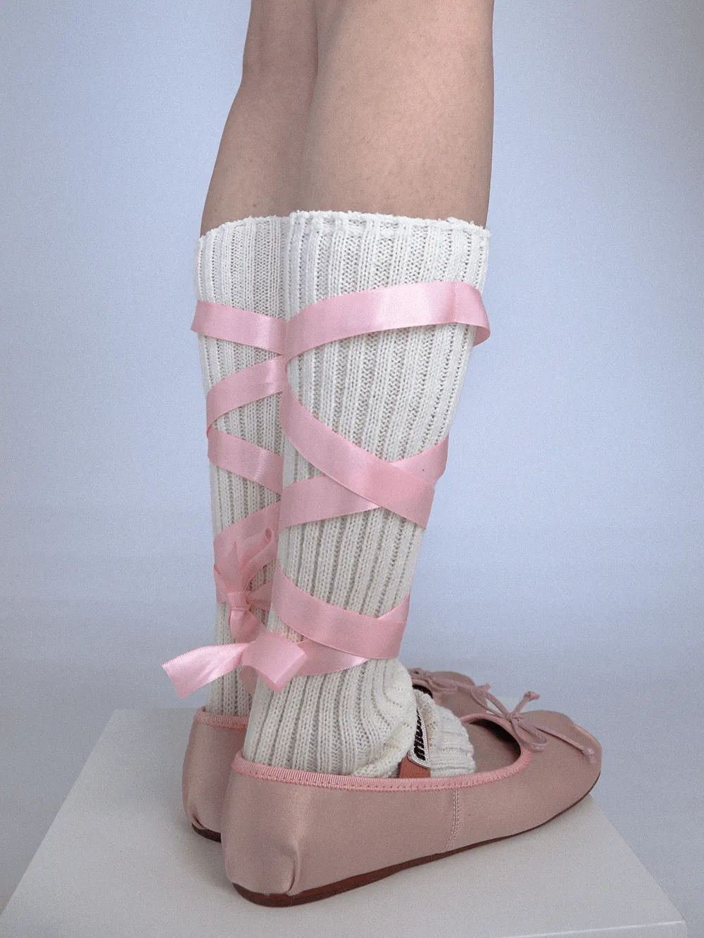 Balletcore Coquette Bow Soft Girl Pink White Blue Gray Leg Warmers Socks