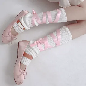 Balletcore Coquette Bow Soft Girl Pink White Blue Gray Leg Warmers Socks