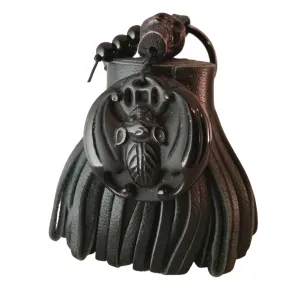 Bat Key Chain Leather Tassel Black Obsidian Charm