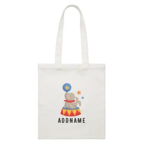 Birthday Circus Seal Playing Ball Addname White Canvas Bag