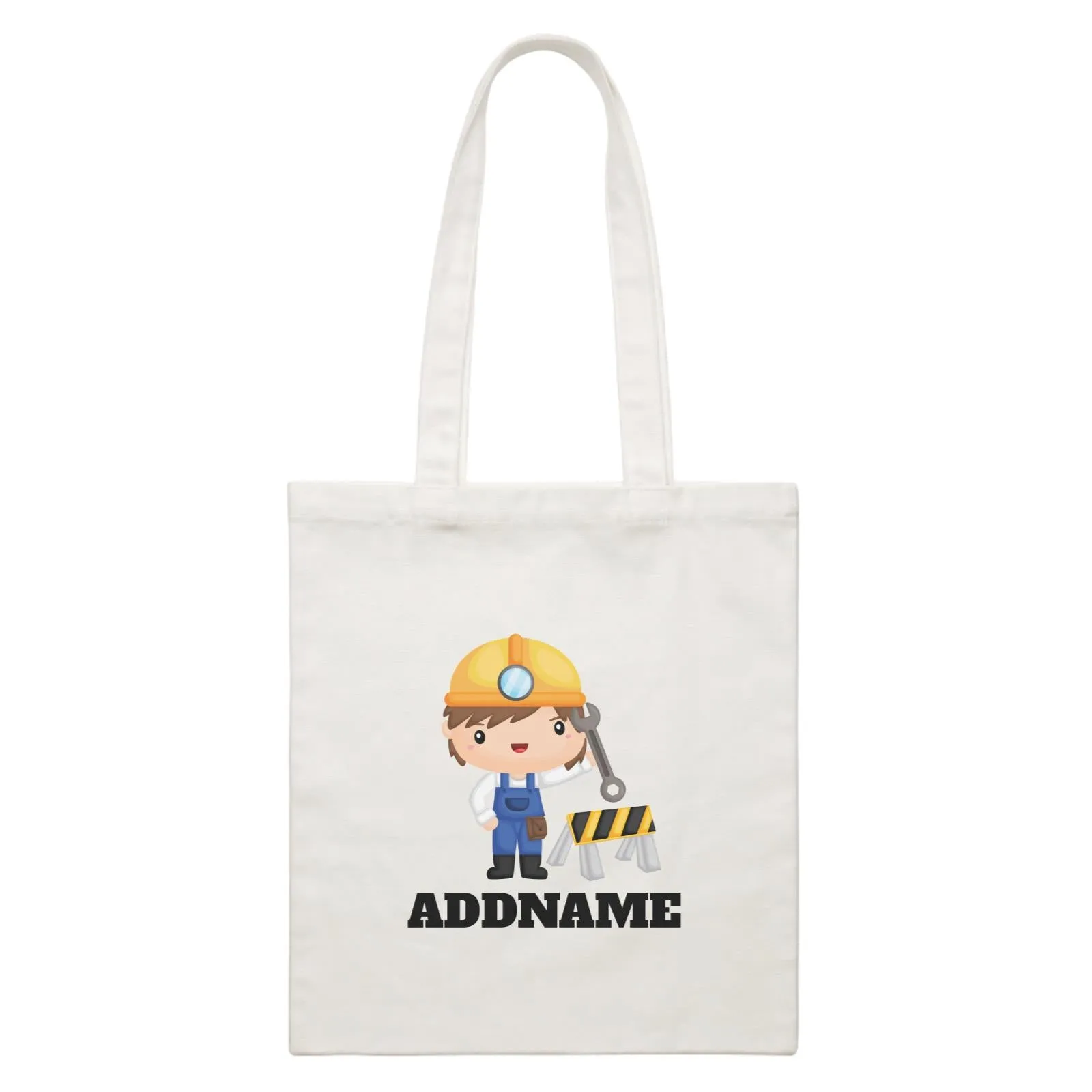 Birthday Construction Repair Worker Boy Addname White Canvas Bag