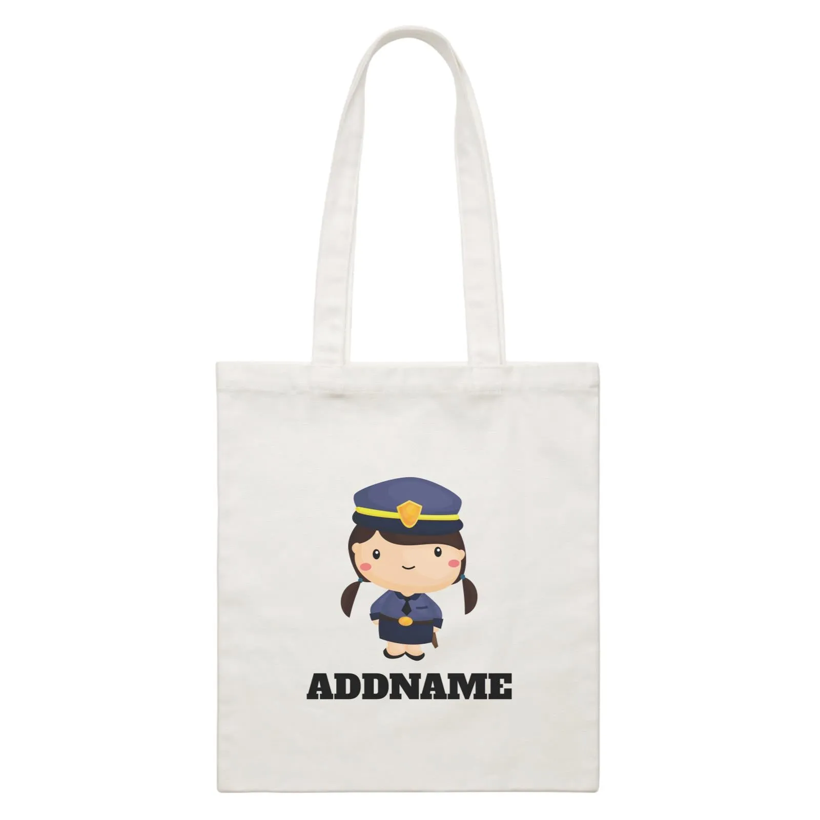 Birthday Police Officer Long Twin Pony Tails Girl In Suit Addname White Canvas Bag