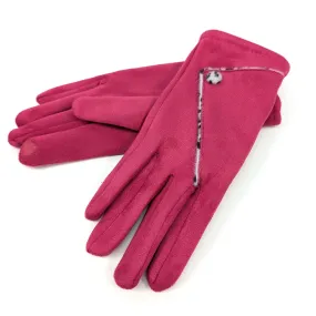 Black Ginger Bright Pink Animal Print Fold Suede Style Gloves - 800-602