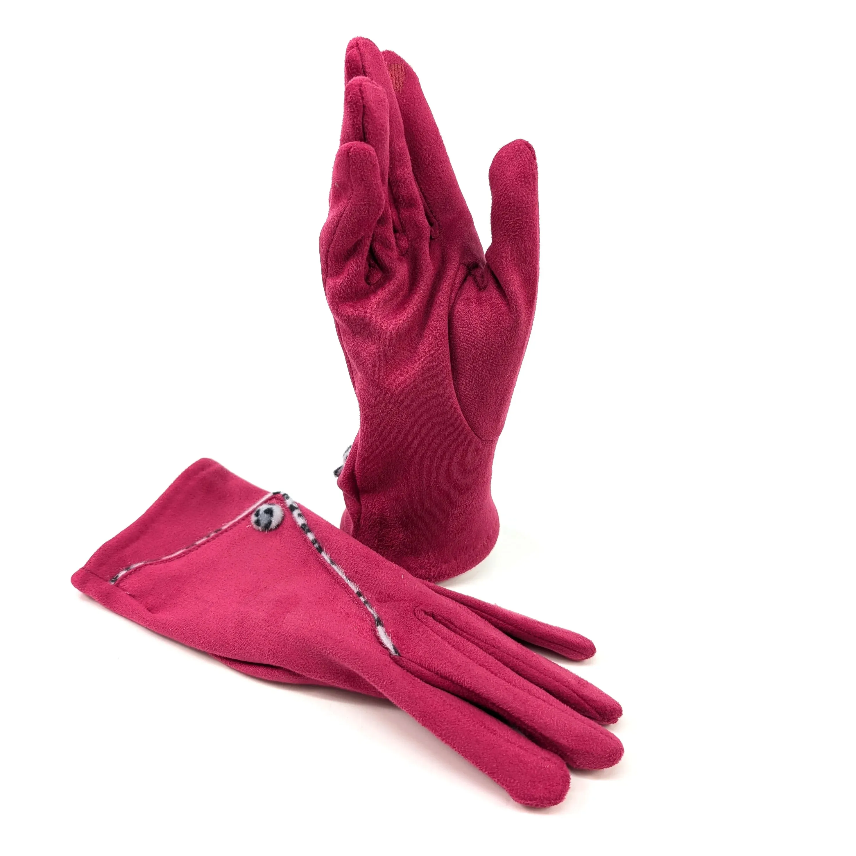 Black Ginger Bright Pink Animal Print Fold Suede Style Gloves - 800-602