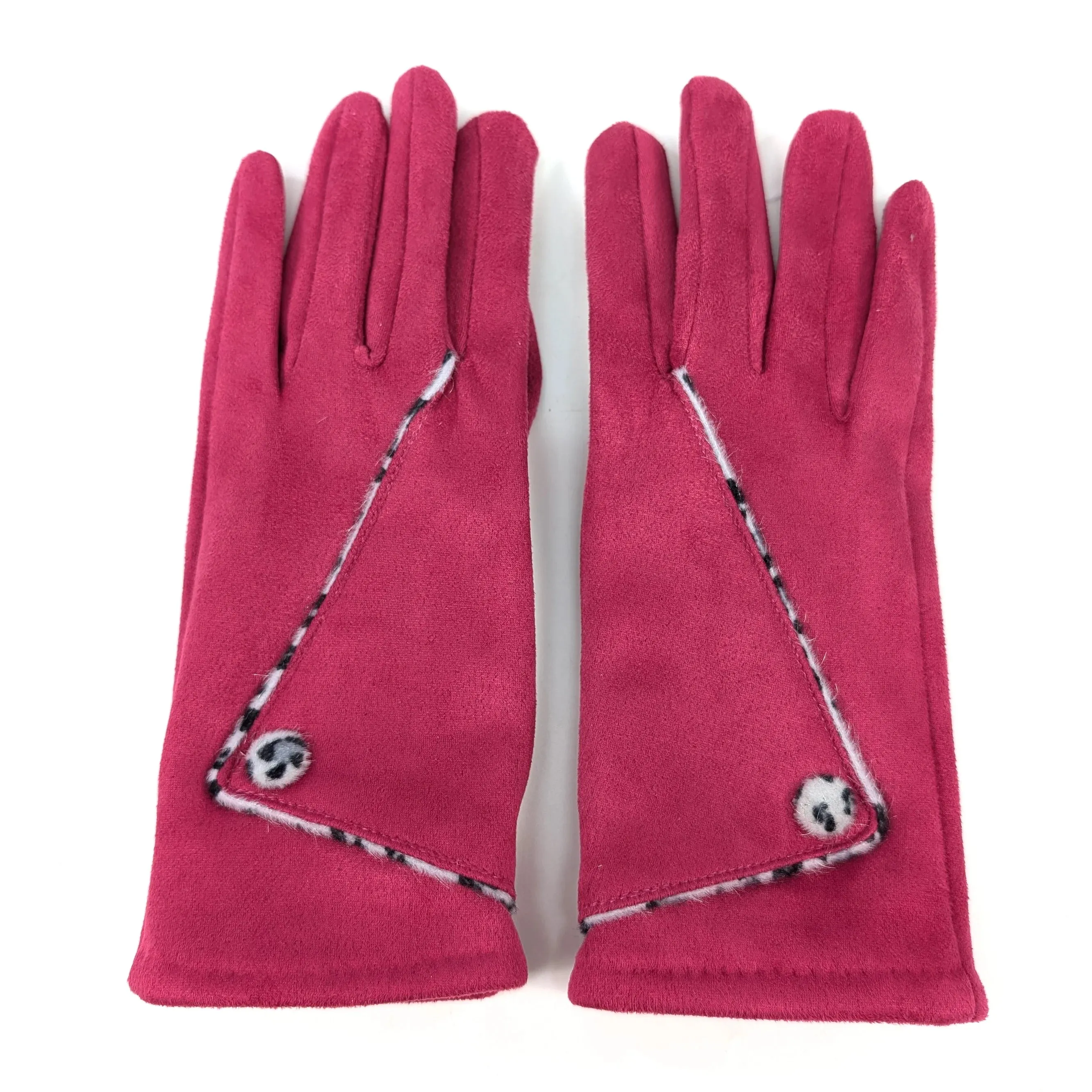 Black Ginger Bright Pink Animal Print Fold Suede Style Gloves - 800-602