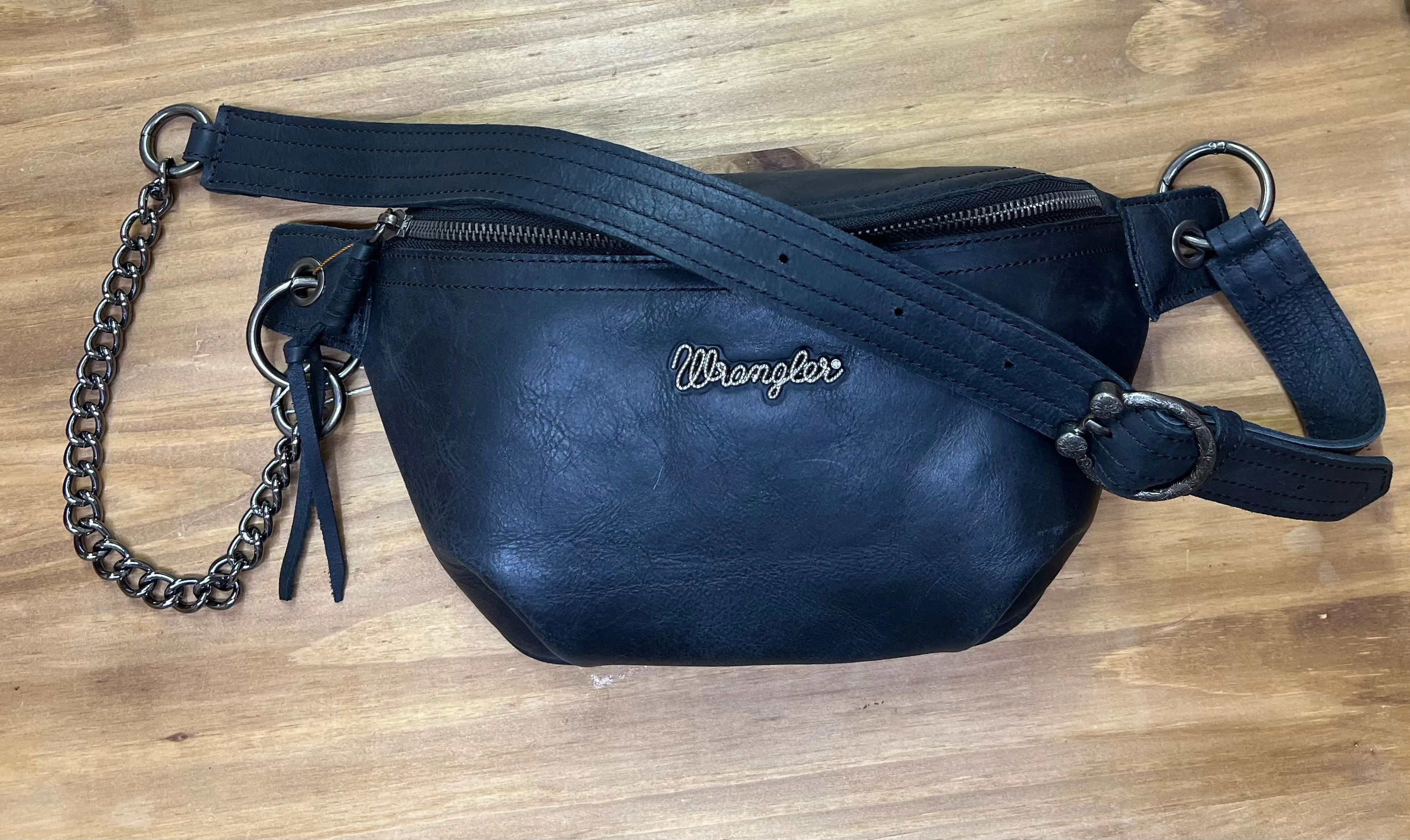 Black Leather Wrangler Bum Bag