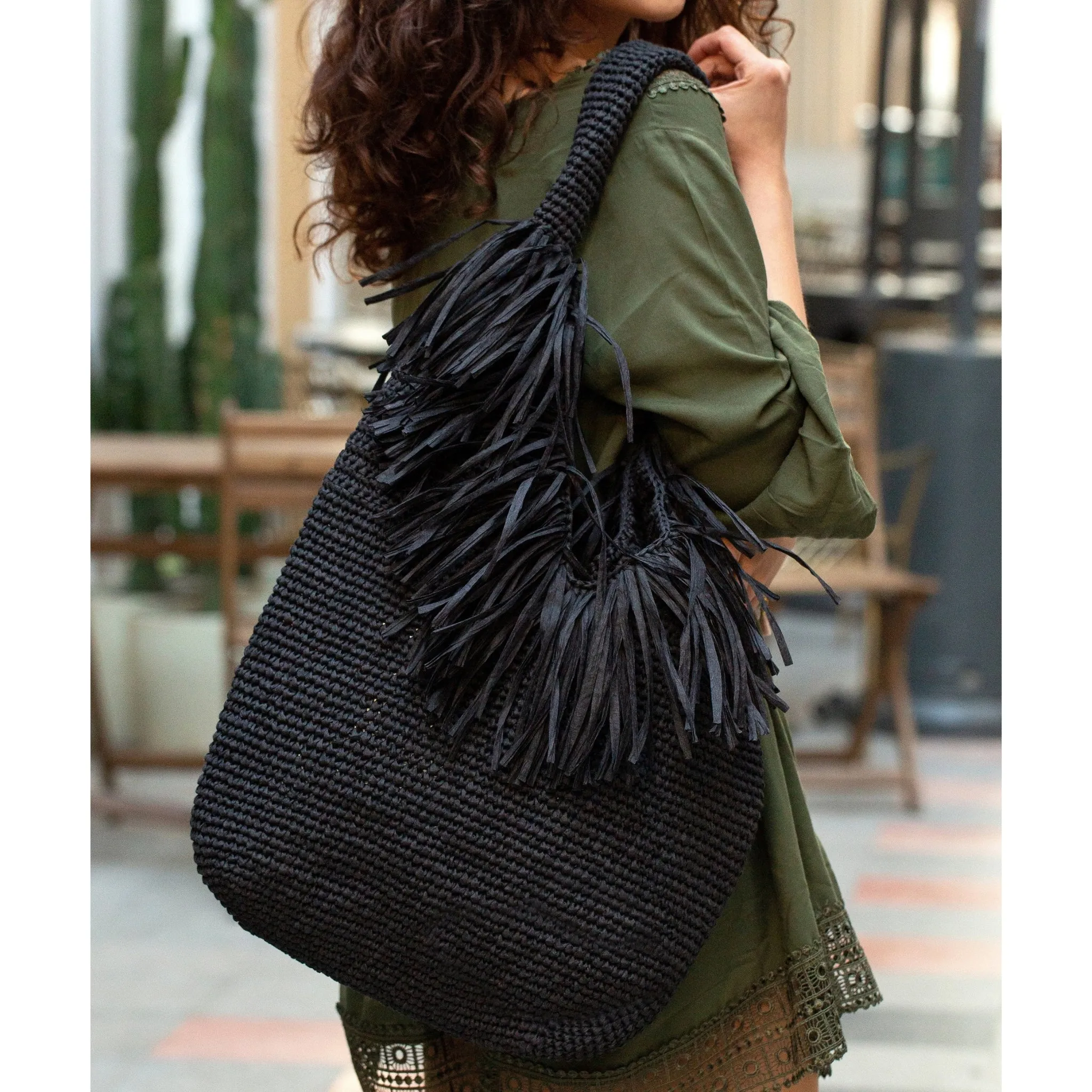 Black Raffia Bag