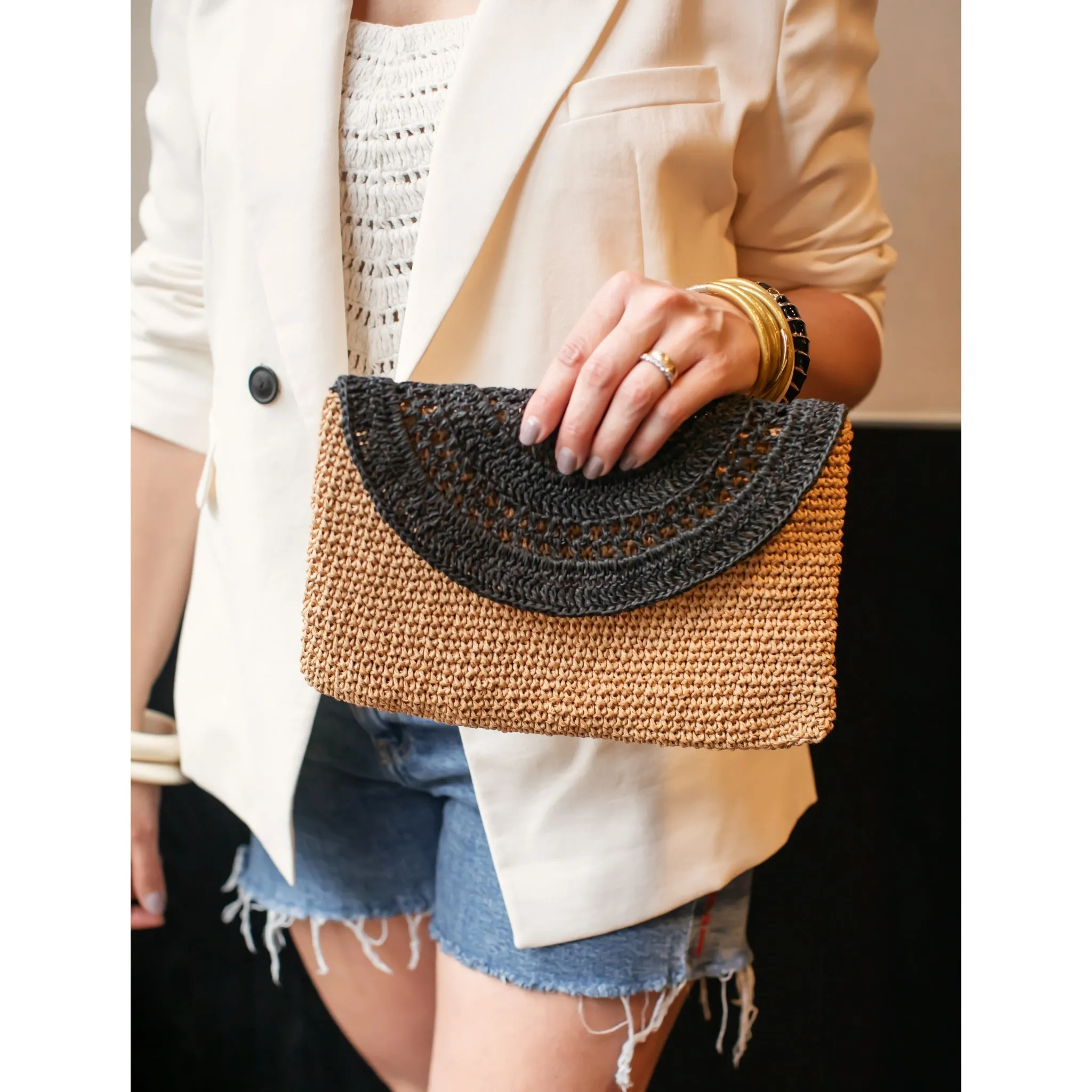 Black Raffia Clutch Bag