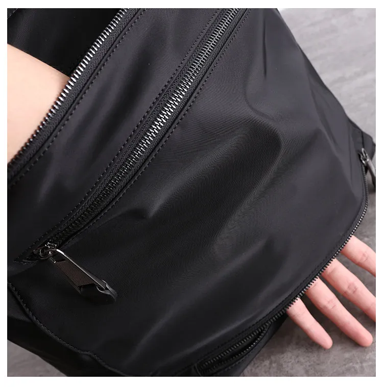 Black Womens Nylon Leather Tote Handbag Vertical Womens Black Nylon Shoulder Travel Purse Nylon Work Purse for Ladies