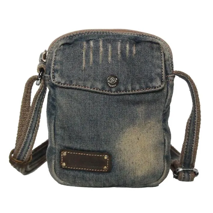 Blue Denim Mens Casual Small Vertical Messenger Bag Jean Side Bag Courier Bag For Men