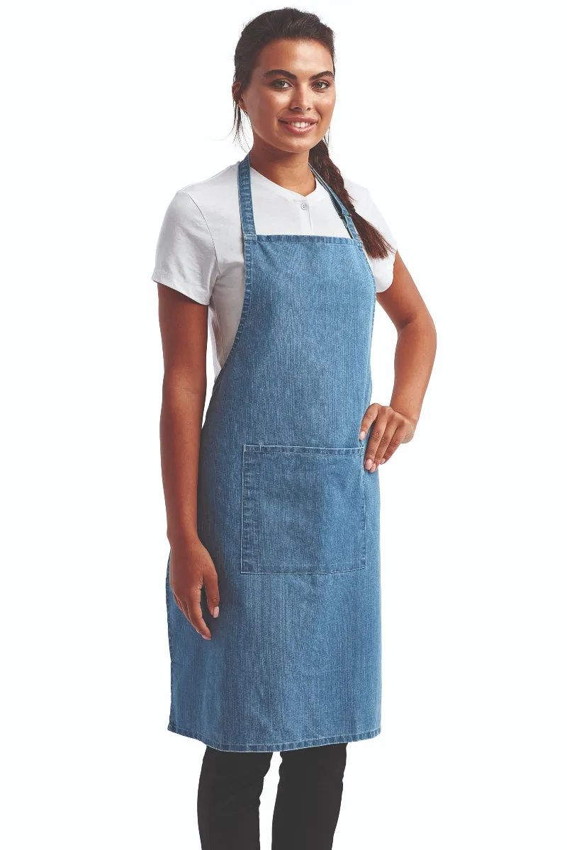 Blue Denim Sustainable Bib Apron (1 Pocket w/ Pencil Divide)