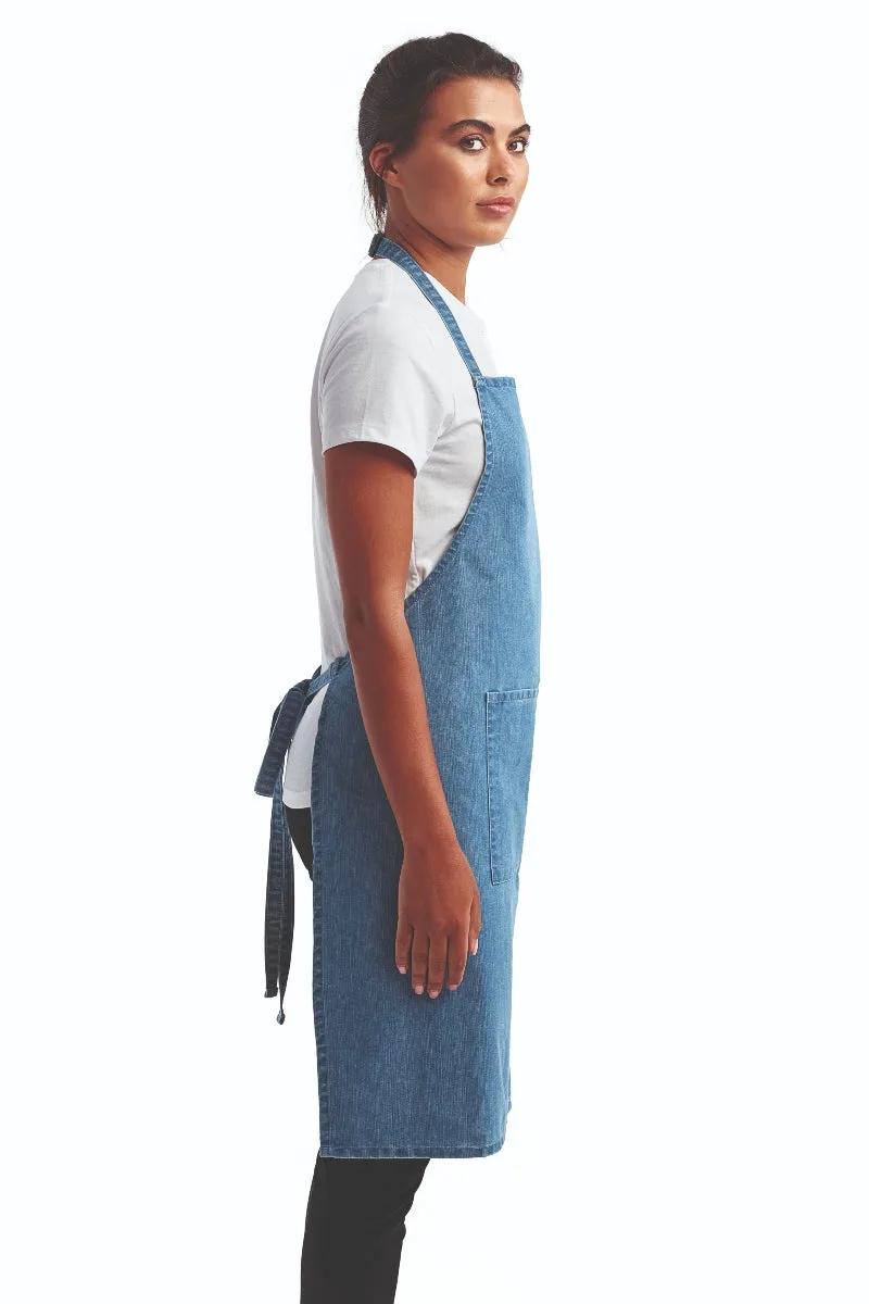 Blue Denim Sustainable Bib Apron (1 Pocket w/ Pencil Divide)