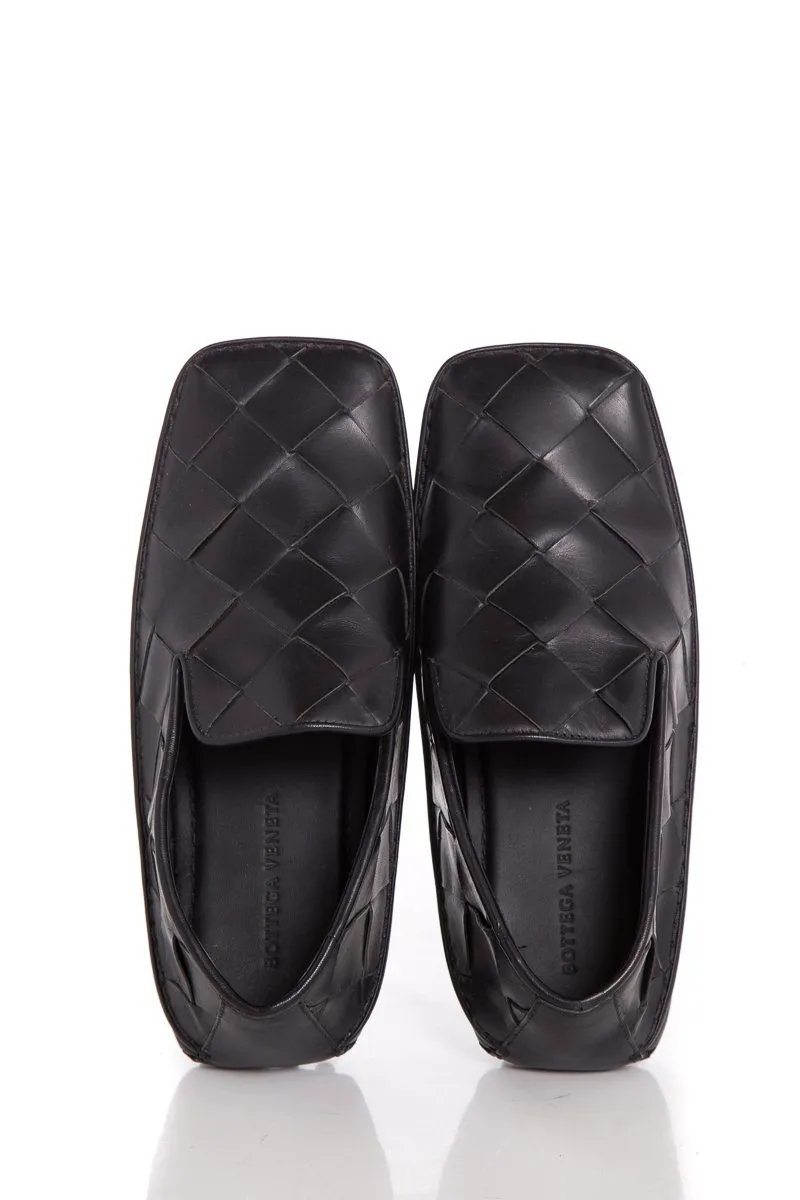 Bottega Veneta Black Square Toe Intrecciato Flats SZ 37