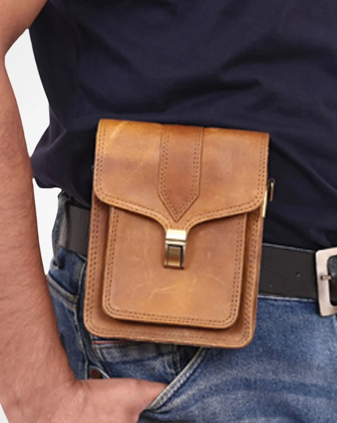 Brown Leather Flap Bumbag / Waist Bag