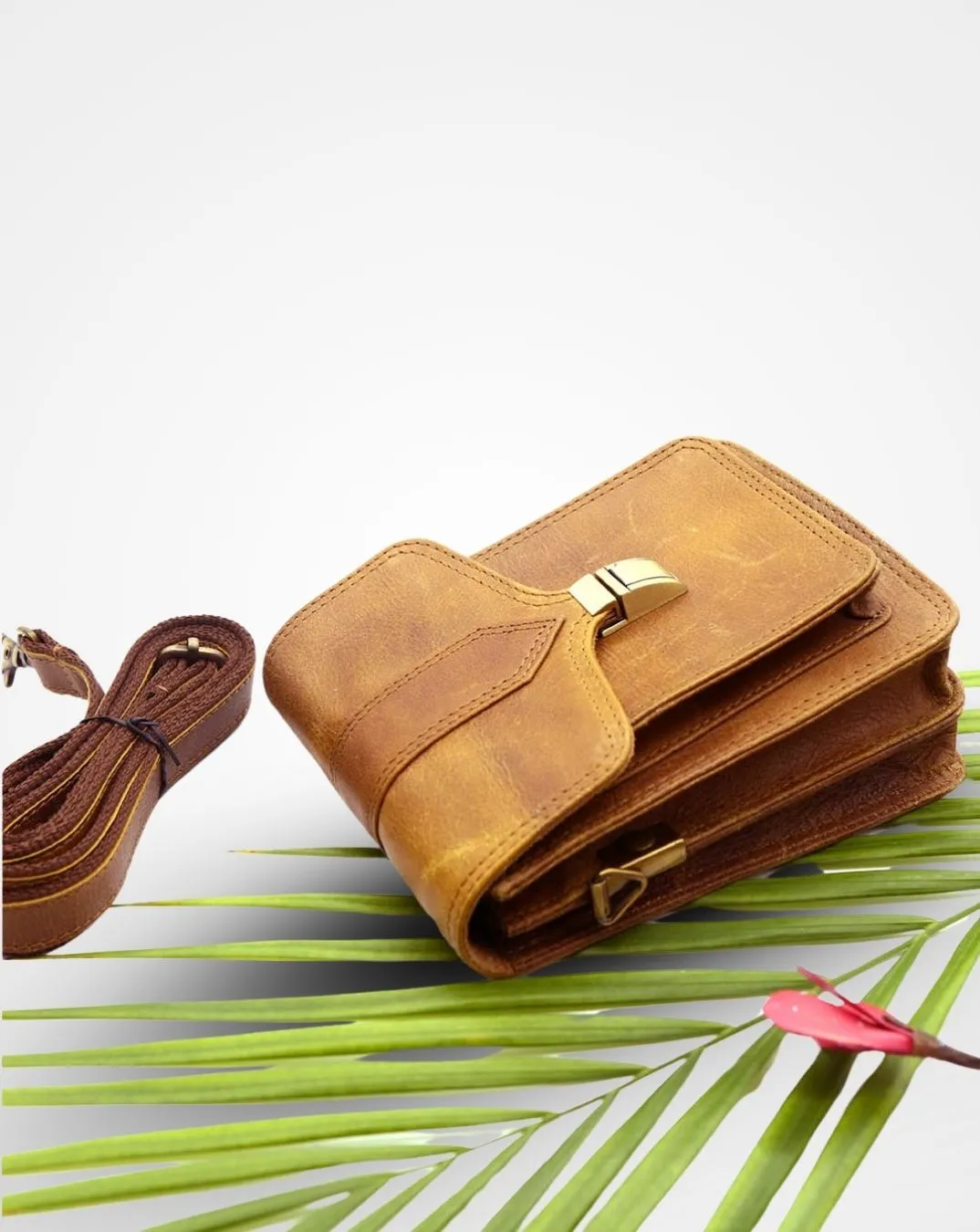 Brown Leather Flap Bumbag / Waist Bag