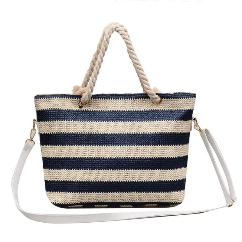 Bucket Shape Striped Large Shoulder Bag