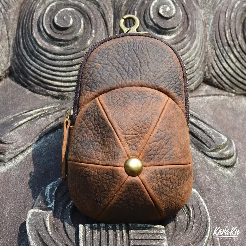 Cap Shape Leather Mini Pouch