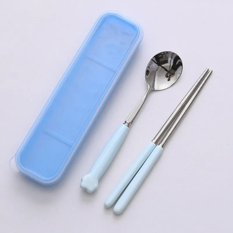 Cat's Paw Tableware Set Ceramic Stainless Steel Tableware Chopsticks Spoon Fork Portable Tableware Set