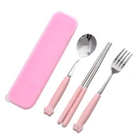 Cat's Paw Tableware Set Ceramic Stainless Steel Tableware Chopsticks Spoon Fork Portable Tableware Set