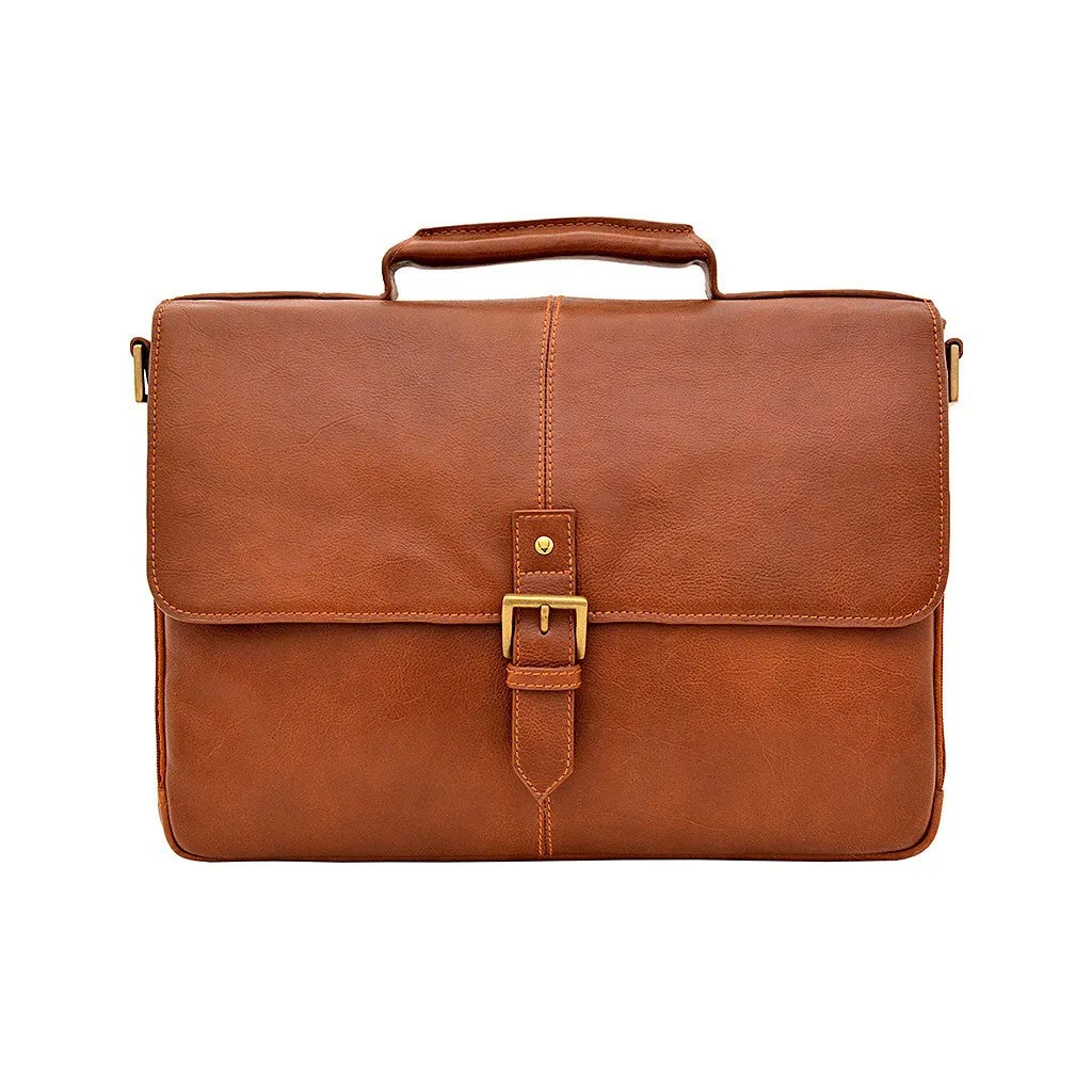 Charles Leather 15" Laptop Compatible Briefcase in Brown