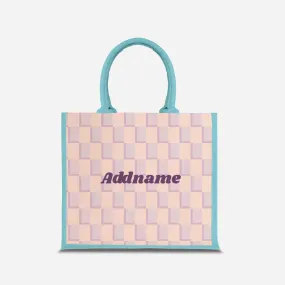 Checkered Series Half Lining Jute Bag - Purple Light Blue