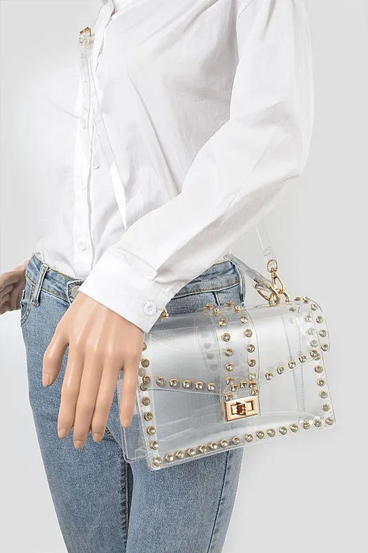 Clear Crystal Stud Crossbody Bag