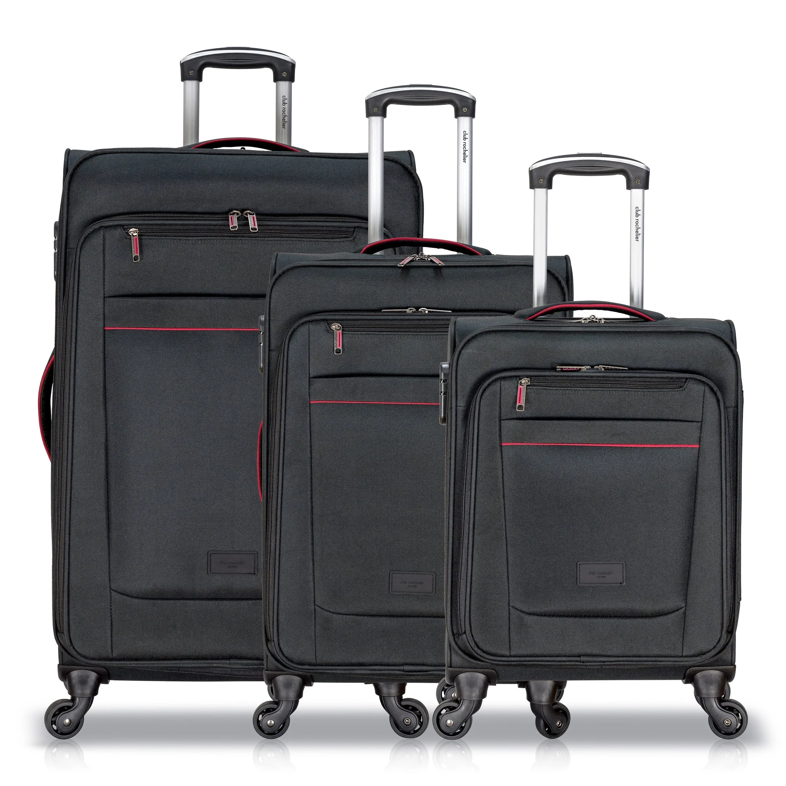 Club Rochelier 3 Piece Set Soft Side Luggage with Contrast Piped Trim