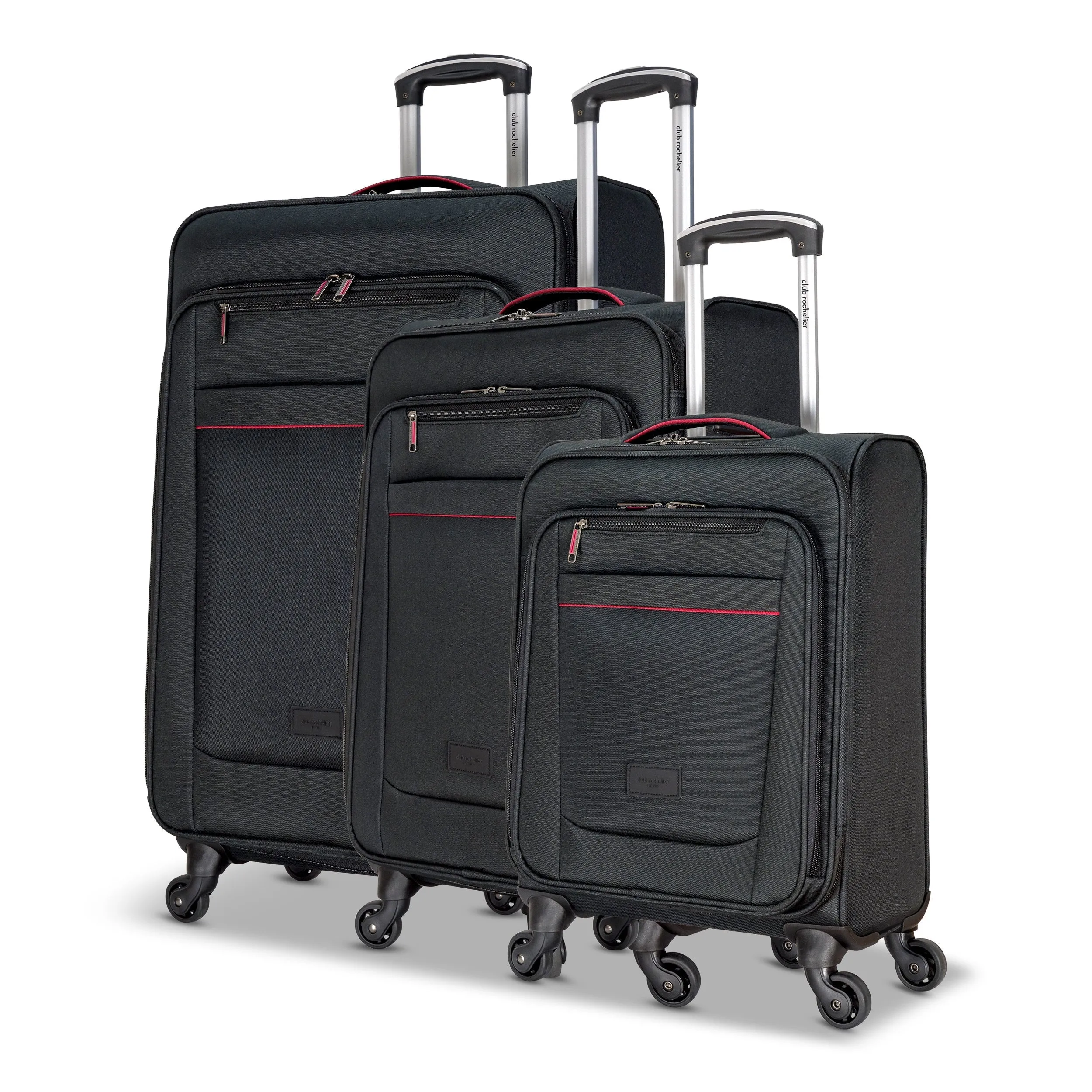 Club Rochelier 3 Piece Set Soft Side Luggage with Contrast Piped Trim