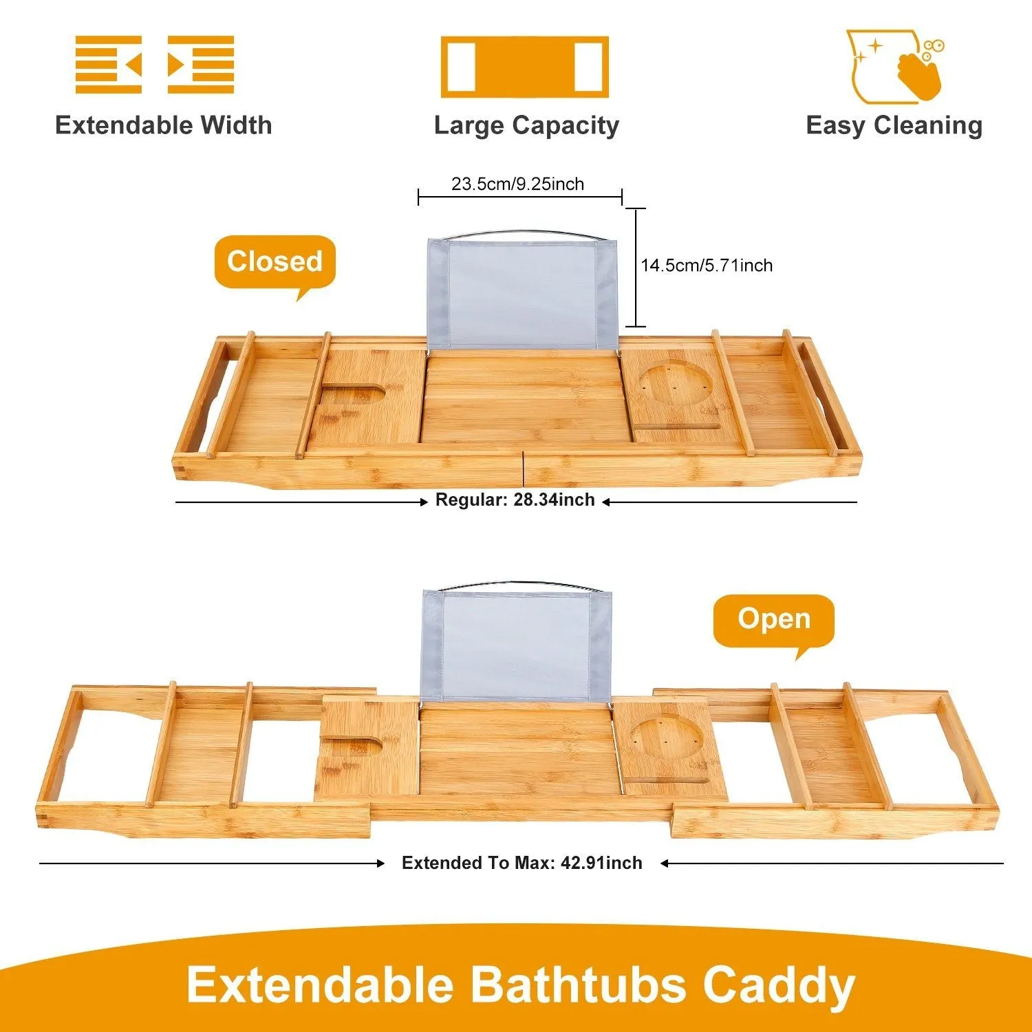 Crafted Bamboo Bath Tray Table Extendable Reading Rack