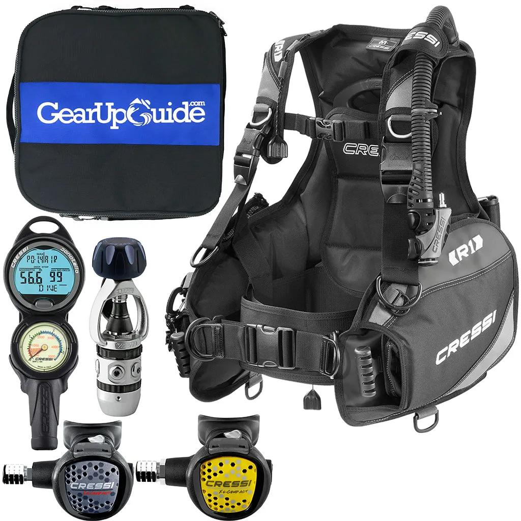 Cressi R1 BCD Donatello Console 2 Dive Computer AC2 Compact Regulator Set GupG Reg Bag Scuba Diving Package