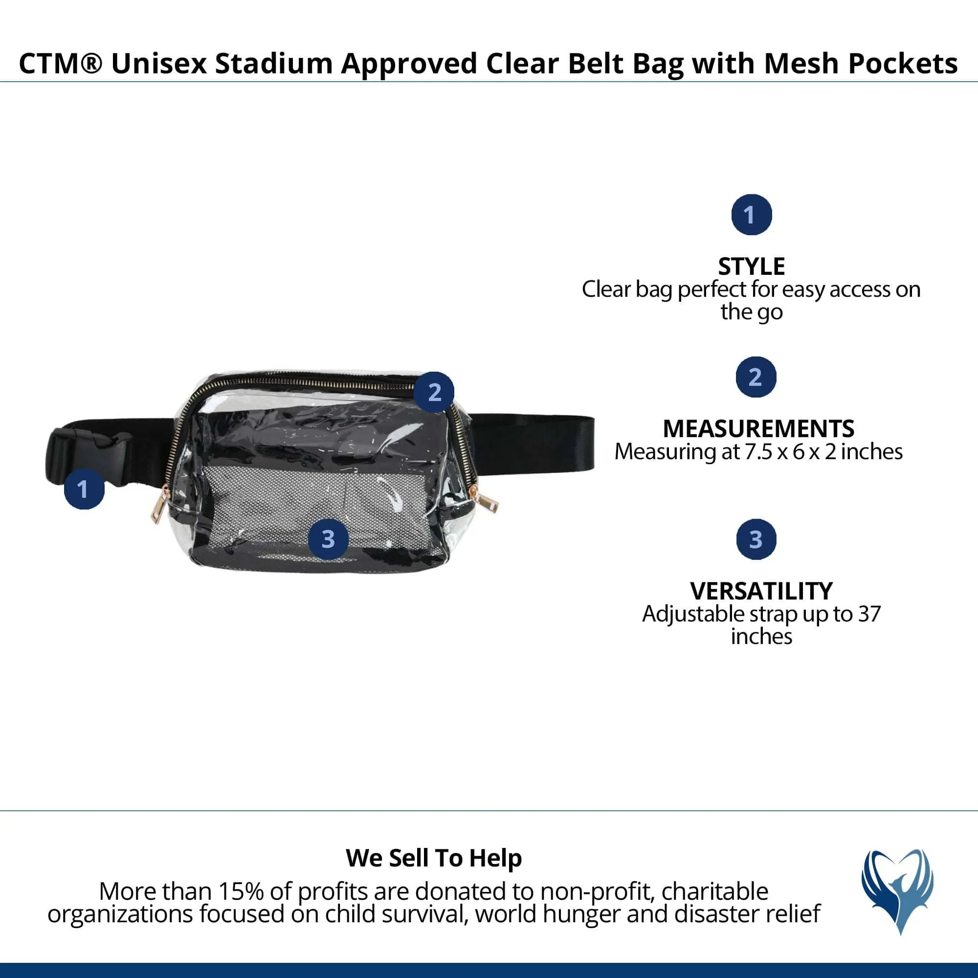 CTM® Unisex Stadium Approved Clear Belt Bag with Mesh Pockets