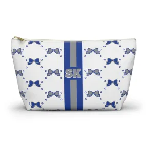 Custom Initial Personalized Bow Makeup Bag - Custom Initial, Makeup Bag, Blue and Grey, Buffalo Bulls, Personalized, Bow Aesthetic